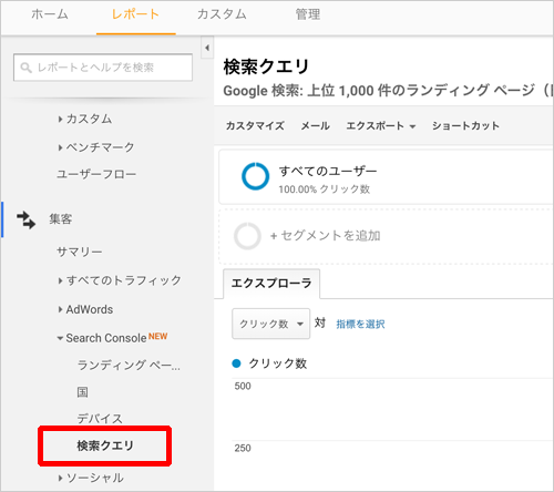 Googleアナリティクス内Search Consoleの検索クエリ