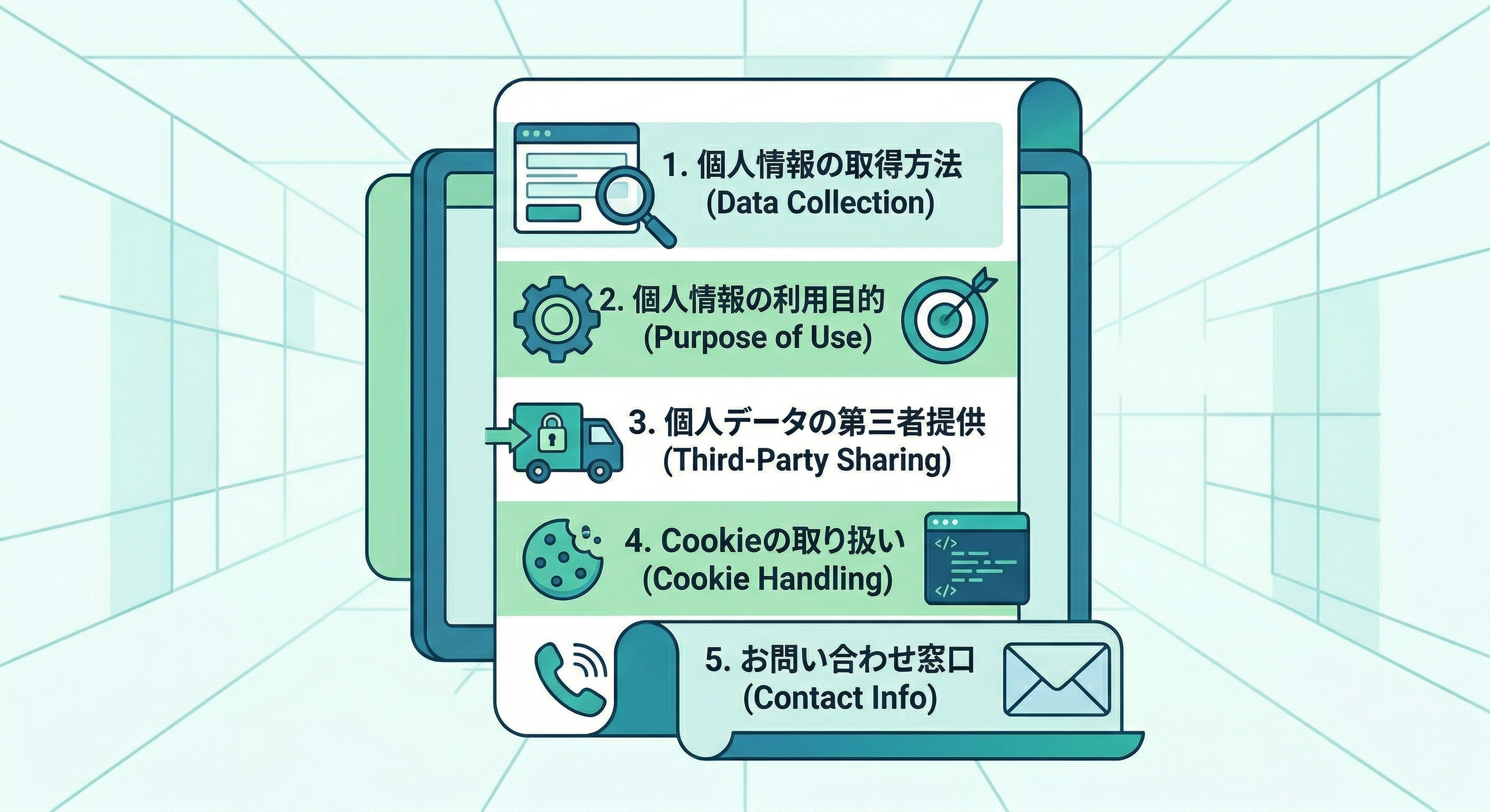 プライバシーポリシーに記載すべき具体的な項目