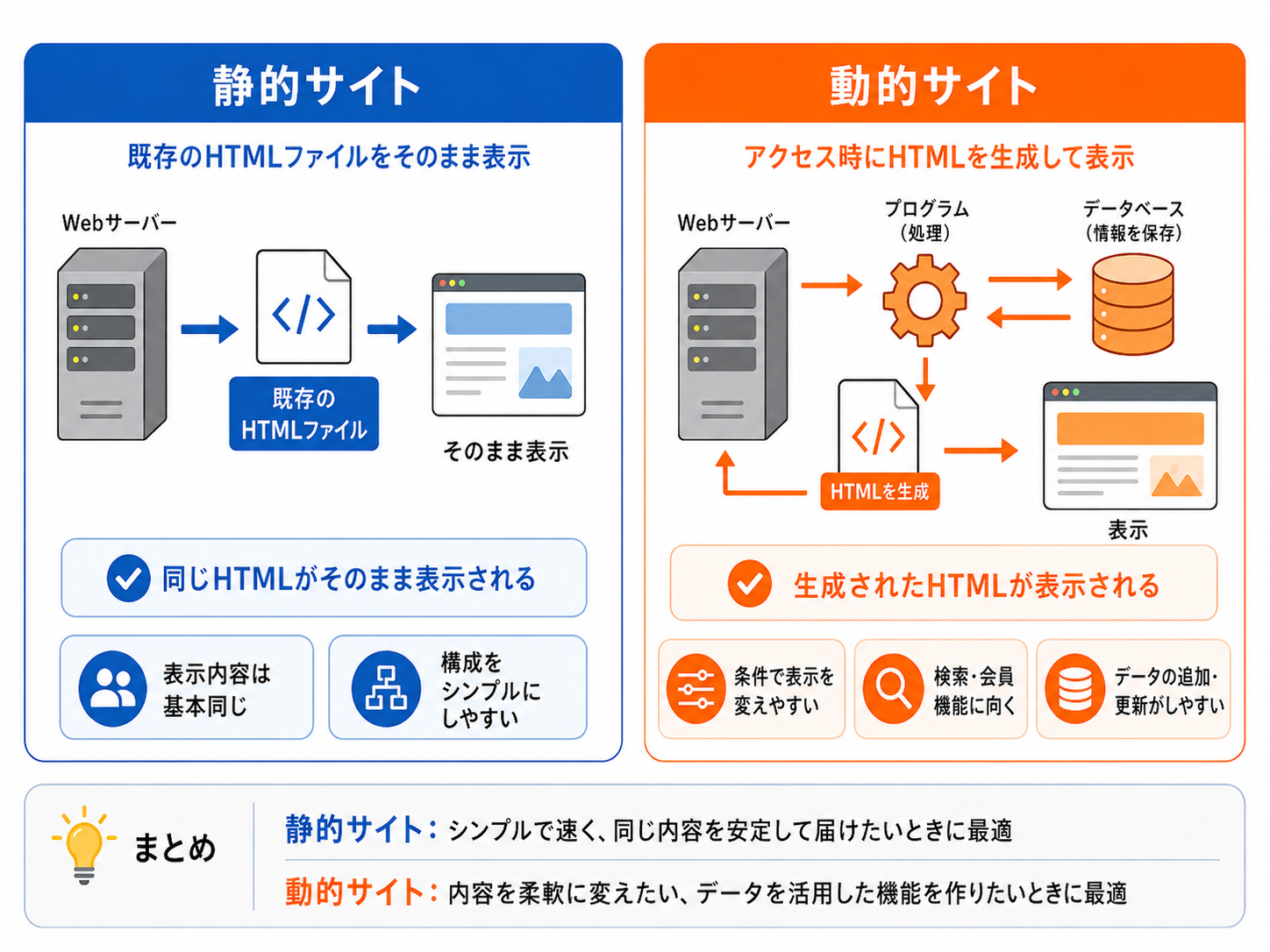 静的サイトと動的サイトの違いを比較